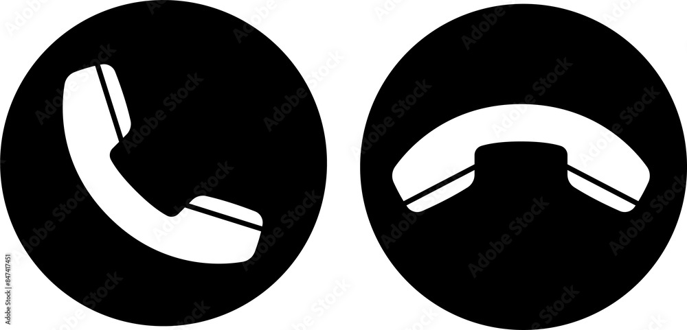 Poster call icons set. phone dial symbols. answer and decline. yes and no. black flat or line collection. o