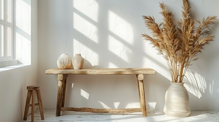 Home Interior Elegance: Mockup Frame on Natural Wooden Table