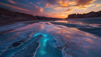 Fototapeta premium Fluorescent Turquoise River Flowing Through Desert