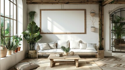 Contemporary Comfort: Mockup Frame in a Natural Wooden Setting
