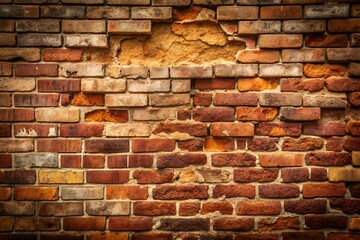 Obraz premium This Image Is Of A Brick Wall With A Hole In It. The Bricks Are Red, Brown, And Orange. The Wall Is Old And Weathered.