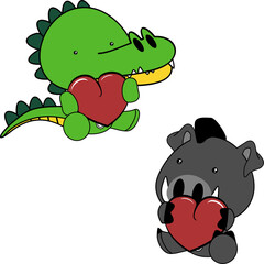cute chibi baby animals cartoon love pack collection holding red heart in vector format