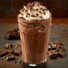 A decadent chocolate ice cream frappe perfect for a refreshing treat on a hot summer day.