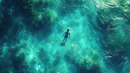 Swimmer in Turquoise Ocean Depths