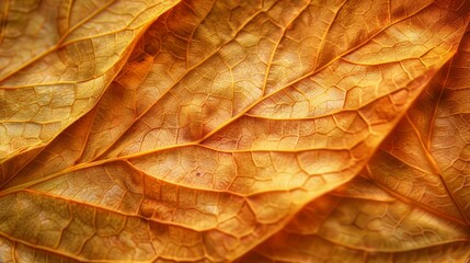 Fototapeta premium Close up of autumn leaves with intricate veins and warm colors.