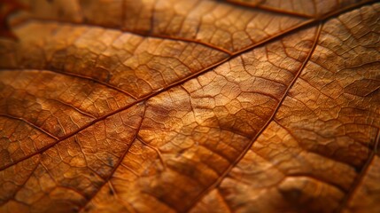 Obraz premium Close-up of a dried, brown leaf with intricate veins and a textured surface.