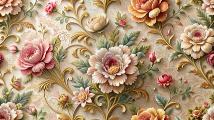 Elegant 3d illustration of classic floral patterns on a luxurious wallpaper for sophisticated home interior classic decorations background.