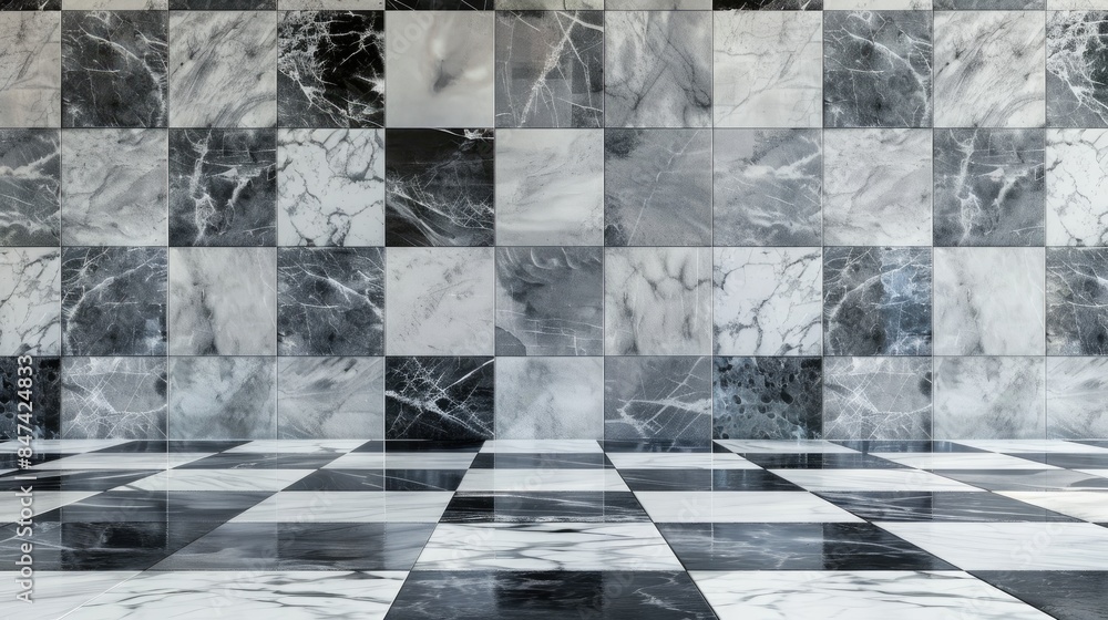 Poster design pattern texture background of decorative tiles with marble wall and floor