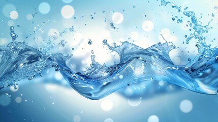 Abstract blue water splash with bokeh background.