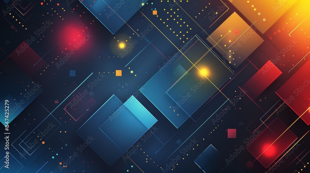 Poster abstract digital background with glowing squares and circuit board design.
