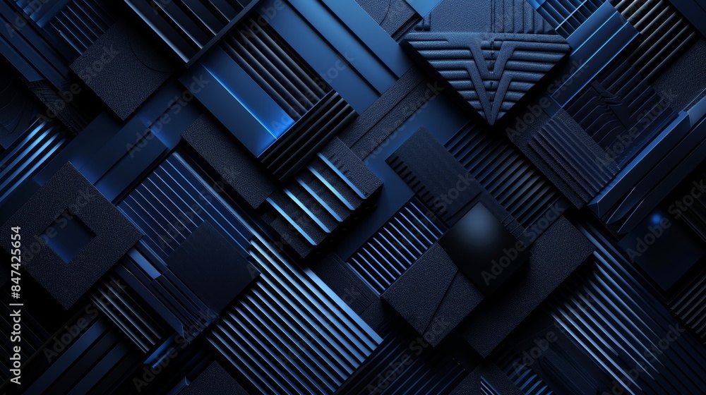 Poster abstract geometric pattern of dark blue blocks with different textures, creating a modern and minima