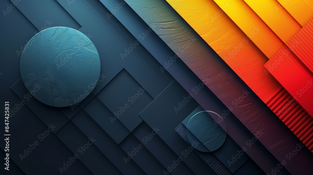 Poster abstract geometric pattern with a dark blue circle on a black background, contrasting with an orange