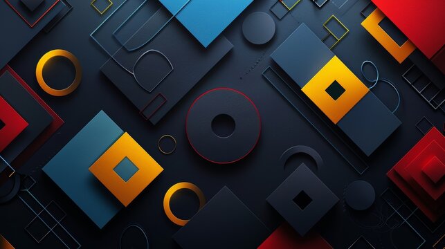 Abstract geometric pattern with bold colors and a dark background.