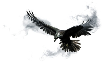 Naklejka premium Image of an eagle is flying and black smoke before white background. Birds. Wildlife Animals.