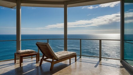 Obraz premium Balcony view of A chair in front of a large ocean
