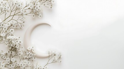 Floral crescent moon on white Eid card