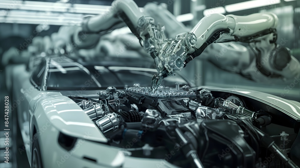 Poster 3. a dynamic visual representation of a futuristic concept car maintenance process, where automated 
