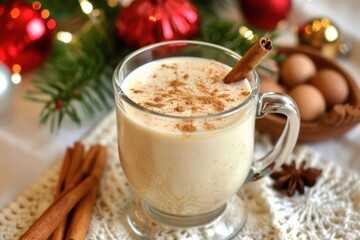 Festive Eggnog with Cinnamon Stick
