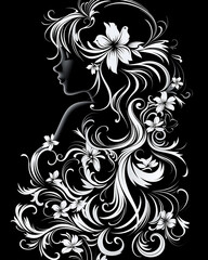 Fototapeta premium A woman with long hair and flowers in her hair.