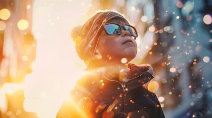 Cyber Digital Child Enthusiastically Enjoying Recreational Play with Film Grain Effect