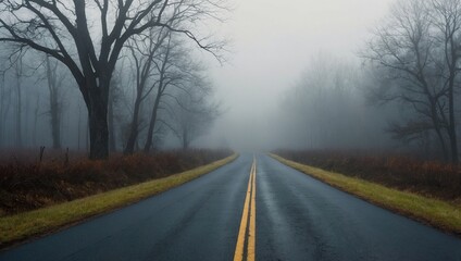 Fototapeta premium An empty road surrounded by trees
