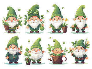 Set of draw vector illustration design gnome with Happy St Patrick's Day.Doodle cartoon style.