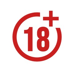 Obraz premium 18 Plus icon. Adult Plus Age Circle symbol in a red filled. Eighteen years limit sign. Flat icon. 