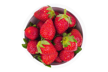 a white bowl full of tasty fresh red strawberries isolated transparent