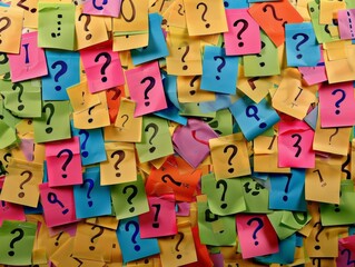 Post It notes covered in question marks, perfect for adding a sense of curiosity and confusion to your project - ai