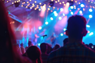 Fototapeta premium Dynamic Live Music Performance with Colorful Lights and Captivated Audience