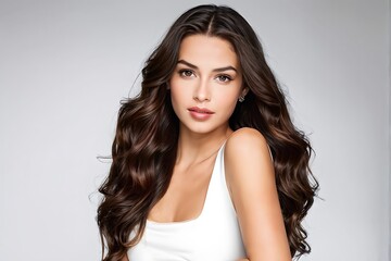 Fototapeta premium Portrait of a Beautiful Young Woman with Pristine Skin, Highlighting Face Care, Cosmetology, and Spa