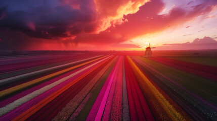 tulip field, beautiful landscape with flower farm. Wall Art Poster Print Design for Home Decor, Decoration Artwork, High Resolution Wallpaper & Background for Computer, Smartphone, Cellphone, Mobile