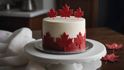 canada day themed decorated cake with colors of the canadian flag