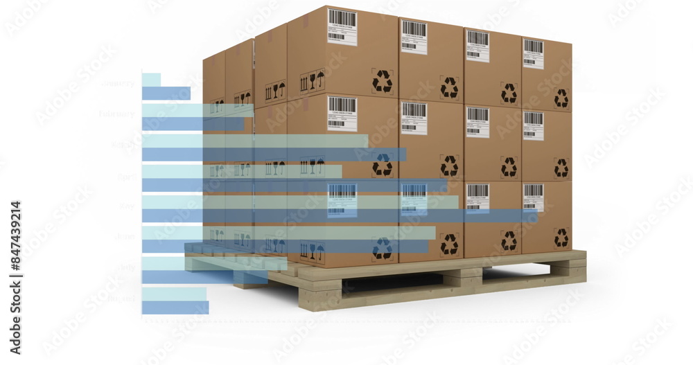 Aufkleber image of graph with data processing over boxes on white background
