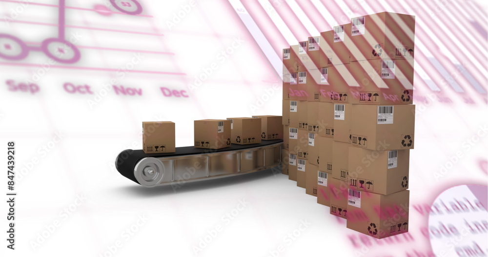 Aufkleber image of data processing over boxes on white background