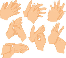 Drawing set of procedures for washing hands correctly, with 7 steps.Vector illustration.