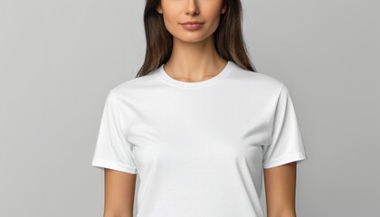 Obraz premium White T-Shirt Mockup on Young Woman