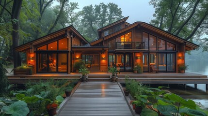 Naklejka premium Cottage by the Lake- wooden facade