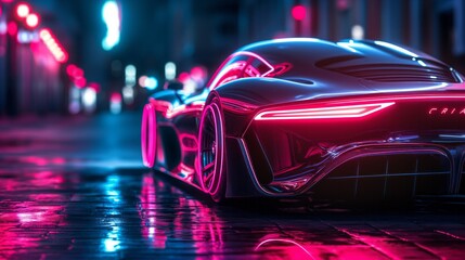 Retro futuristic car in neon glow