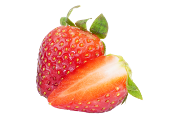 a whole and a half of tasty red strawberries isolated transparent