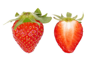 a whole and a half of tasty red strawberries isolated transparent