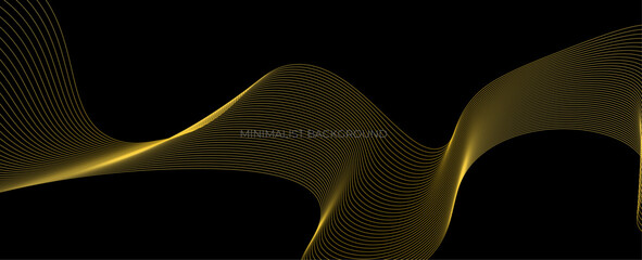 Abstract glowing gold curved lines on black background. Shiny golden moving lines element. Elegant design. Luxury style. Suit for banner, poster, flyer, card, cover, website, backdrop, booklet