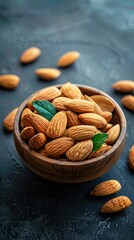 photograph of a bowl full of natural organic dry almond nuts