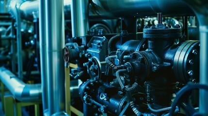 Fototapeta premium Factory hydraulic system diagram, close-up, engineering focus, no humans, technical layout, ambient light