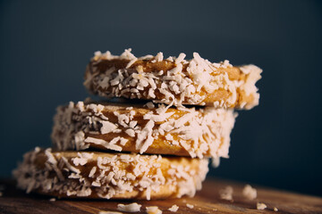 COCONUT COOKIE ON WOODEN TABLE