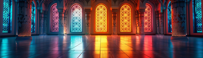 Fototapeta premium Vibrant Eid al-Adha backgrounds with Islamic patterns, suitable for cultural events, religious celebrations, and festive occasions.
