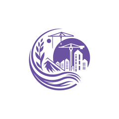 Purple and White Illustration of Contruction Company