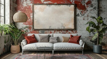 Retro Revival: Wall Poster Mockup in Grunge Interior Setting