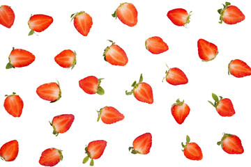 pattern of many red strawberries isolated transparent