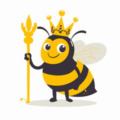 cute bee wearing king crown